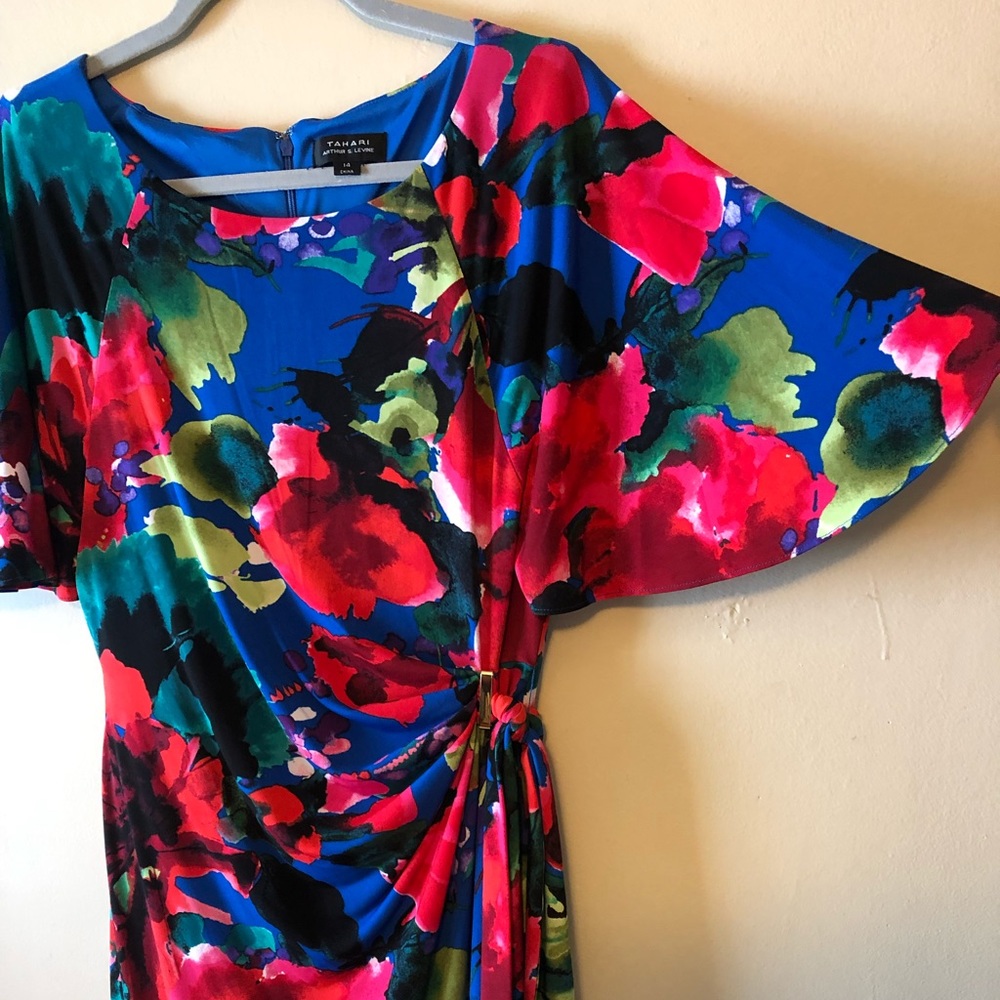 Floral Tahari Dress with Flutter Sleeves